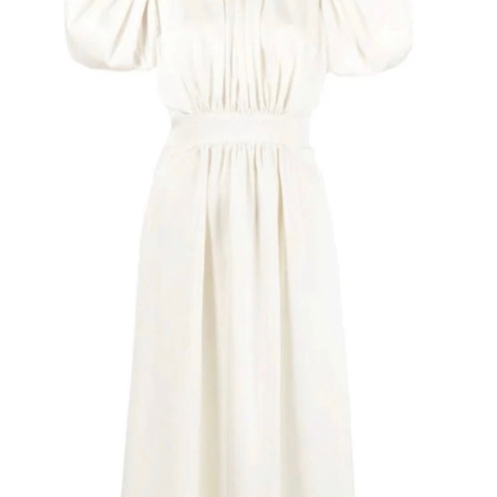 ROTATE BIRGER CHRISTENSEN Noon puff sleeve satin midi dress Egret White 10 EUC